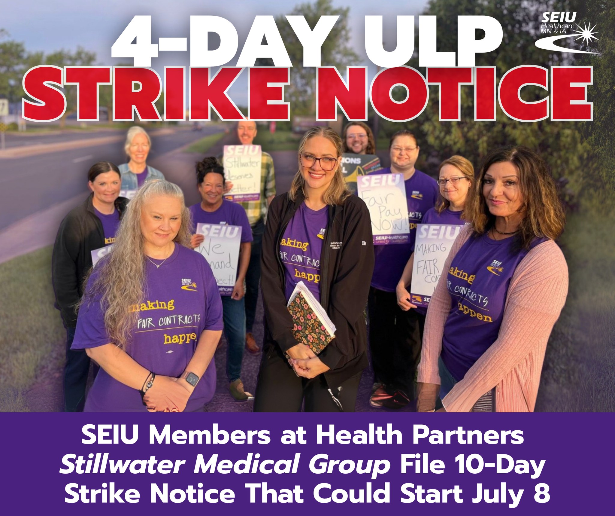 10-Day Strike Notice: HealthPartners SMG Workers File Notice for Potential 4-Day ULP Strike That Could Start July 8